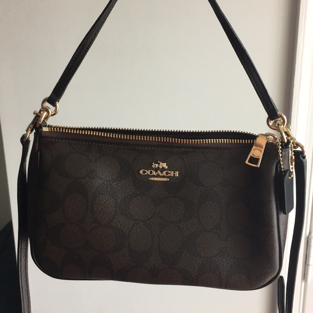Coach Signature black/brown Top Handle Pouch